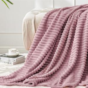 BEDELITE Fleece Blanket Twin Size 3D Ribbed Jacquard Soft and Warm Decorative Fuzzy Blankets Cozy, Fluffy, Plush Lightweight Throw Blankets for Couch, Bed, Sofa(Berry Purple, 60x80 inches)