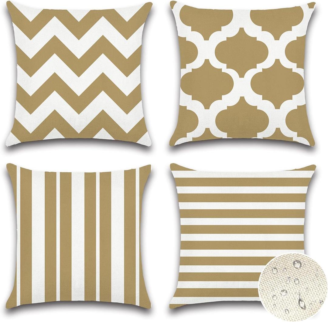 OTOSTAR Set of 4 Waterproof Throw Pillow Covers 20x20 Inch Farmhouse Geometric Square Pillow Cases for Couch Patio Furniture Balcony Garden Outdoor DecorationGeometry70-Khaki