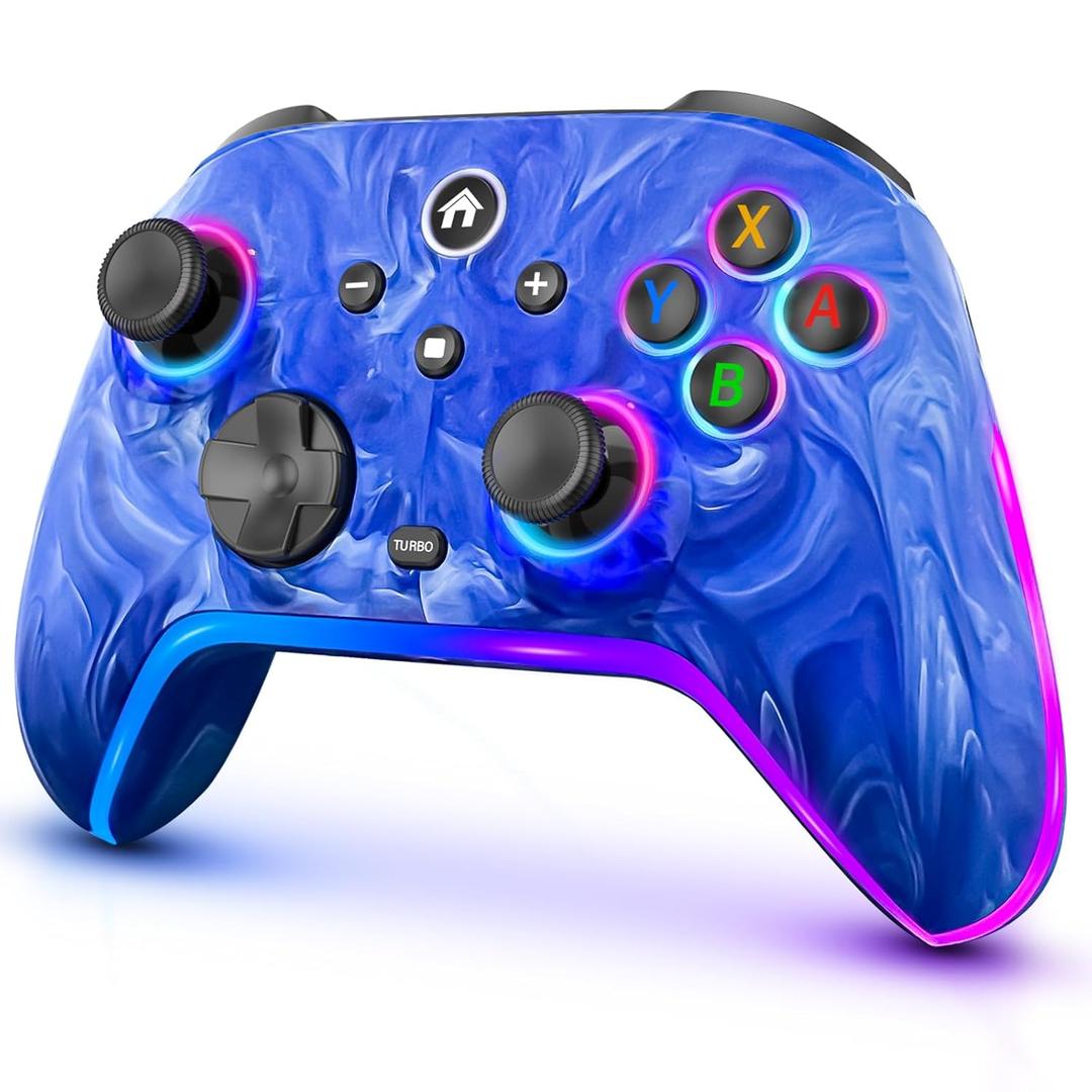 Wireless Switch Controllers for Nintendo Switch/OLED/Lite/Switch 2, 1200mAh Pro Controller with 10 Color LED Lights, Rechargeable Switch Control Gamepad with Vibration, Turbo, Wake Up, 6-Axis Gyro