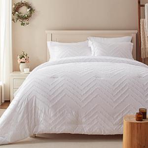 Anluoer King Bed in a Bag 7 Pieces, White Tufted Comforter Set with Comforters, Pillow Shams, Pillowcases, Flat Sheet, Fitted Sheet - All Season Bedding