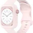 Silicone Bands Bumper Case Compatible with Apple Watch Band 38mm 40mm 41mm 42mm 44mm 45mm 46mm 49mm Women Men, Sport Strap Protective Cover Wristband for iWatch Ultra Series 11 10 9 8 SE 7 6 5 4 3 2 1 (Sand Pink)