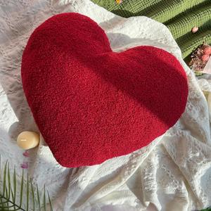 EastTree Heart Pillows, Wine Red Heart Shaped Pillows, Love Throw Pillows, Cute Sherpa Heart Decor, Small Fluffy Pillows, Women Girls Living Bedroom Home Decoration 10x13 Inch