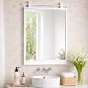 White Bathroom Mirror - 24" x 16" Rustic White Mirrors Rectangle Metal Framed Barn Door Farmhouse Vanity Mirror for Over Sink Bedroom Entryway Home Wall Decor