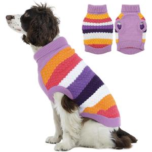 Kuoser Dog Sweater, Thermal Knitted Winter Clothes for Large Dogs, Dog Christmas Sweater Turtleneck Knitwear for Fall Winter, Warm Sweaters for Dogs, Puppy Holiday Pullover Pet Outfit, Purple 2XL (XX-Large (Chest: 23.6''; Weight: 23 - 35LB))