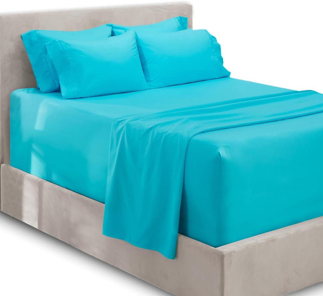 Hearth & Harbor Extra Deep Pocket Queen Sheets Sets - Fits Mattress 18-24 Inches Deep - Extra Deep Pocket Sheets - 6 Piece Queen Size - Queen - Beach Blue Sheets