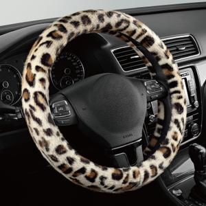 Road Comforts Leopard Plush Steering Wheel Cover for Winter, Made with Flurry Microfiber, Universal Fit 14 1/2 to 15 inches, Soft Fuzzy Warm for Winter (White)