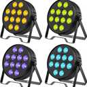 Betopper LED Stage Lights, 12X18W DJ Par Light, RGB+Lime+Amber+UV 6-in-1 Wash/Strobe Effect Stage Lighting, DMX512/Sound Activated Uplighting Lights for DJ, Parties, Concerts, Bars, 4-Pack