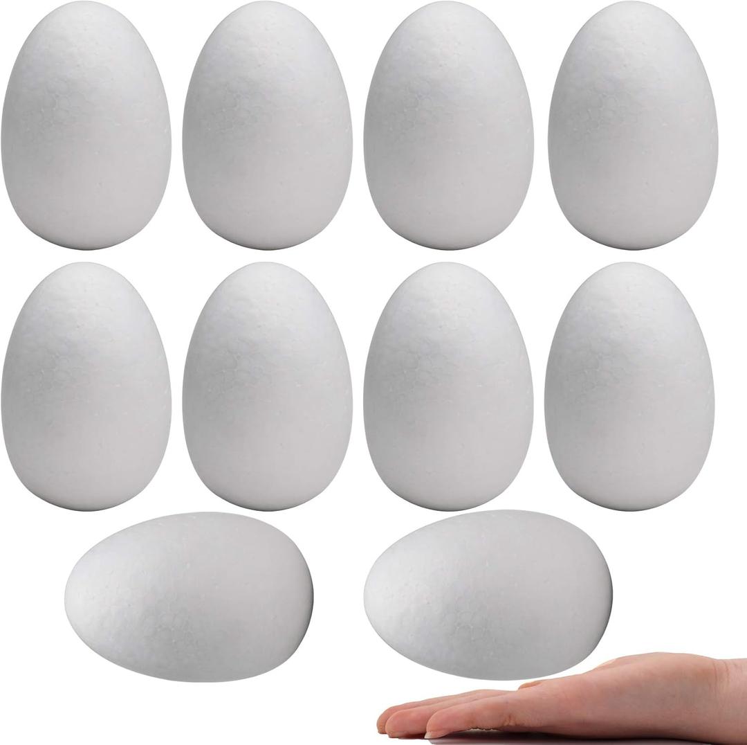 Crafare 4.5 Inch 10 Pack White Craft Foam Eggs Smooth for Easter Christmas Holiday Art Crafts Making Handmade DIY Painting School Projects