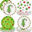 48 Pcs 9 Inch Green Elf Christmas Disposable Plates Whimsical Christmas Party Supplies Xmas Tree Paper Plates Green Red Tableware Holiday Shower Birthday Decorations
