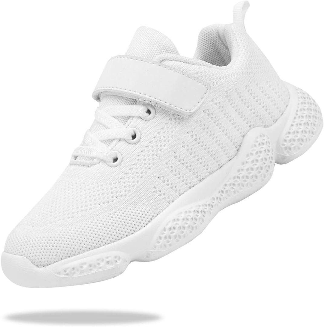 Santiro Boys Shoes Girls Kids Sneakers Tennis Running Shoes (4 Big Kid, White)