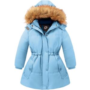 Girls' Winter Coat Warm Puffer Jacket Long Fleece-Lined Coat With Removable Hood, Size 9/10 