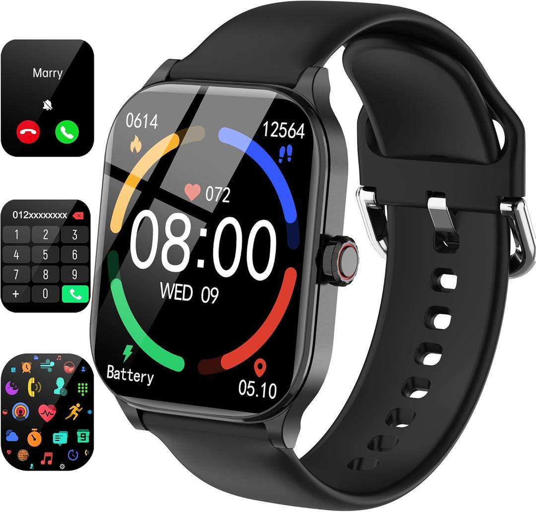 Smart Watch(Answer/Make Call), 1.85" HD Smartwatch for Women Men, Fitness Tracker with 100+ Sport Modes, IP68 Waterproof, Heart Rate/Sleep/Spo2 Monitor, Activity Tracker for Android and iPhone (Black)