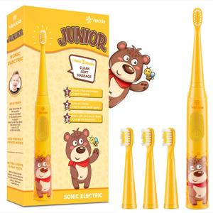 Vekkia Sonic Rechargeable Kids Electric Toothbrush, 3 Modes with Memory, Fun & Easy Cleaning, 24000 Strokes, IPX7 Waterproof, 2-Min Timer for Age 5+, (Yellow)