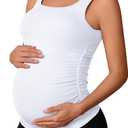 ATTRACO Maternity Tank Tops Seamless Side Ruche Sleeveless Pregnancy Basic Shirt with Built in Bra (Large, White)