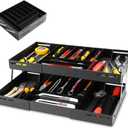 2 Tier Extra Large and High Drawer Organizer, Expandable Smart Drawer Organizer, Desk Organizer for Hardware Tools, Makeup, Jewelry (BLACK)