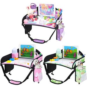 3PCS Kids Travel Tray for Airplane - Toddler Car Seat Table Tray, Road Trip Essentials for Boys & Girls, Carseat Lap Desk for Kids Road Trip Activities (Pink/Green-/Purple)