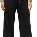 Gnveub Women's Yoga Pants Lightweight Wide Leg Sweatpants High Waisted Drawstring Loose Lounge Pant with Pockets (Medium, Black)