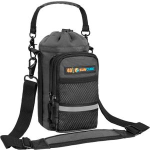 SUN CUBE Water Bottle Carrier with Strap, Insulated Water Bottle Carrier Bag with Phone Pocket Pouch, Sleeve Sling Purse Crossbody Bottle Holder for Walking, Sports, Hiking Accessories 40/64 oz (Gray)