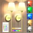 Battery Operated Wall Sconce Set of 2 - Rechargeable Wireless Wall Lights with Remote, 6000mAh Dimmable Bulbs with 15 Colors, Wall Decor for Living Room, Bedroom, and Hallway (Gold) (Glod)