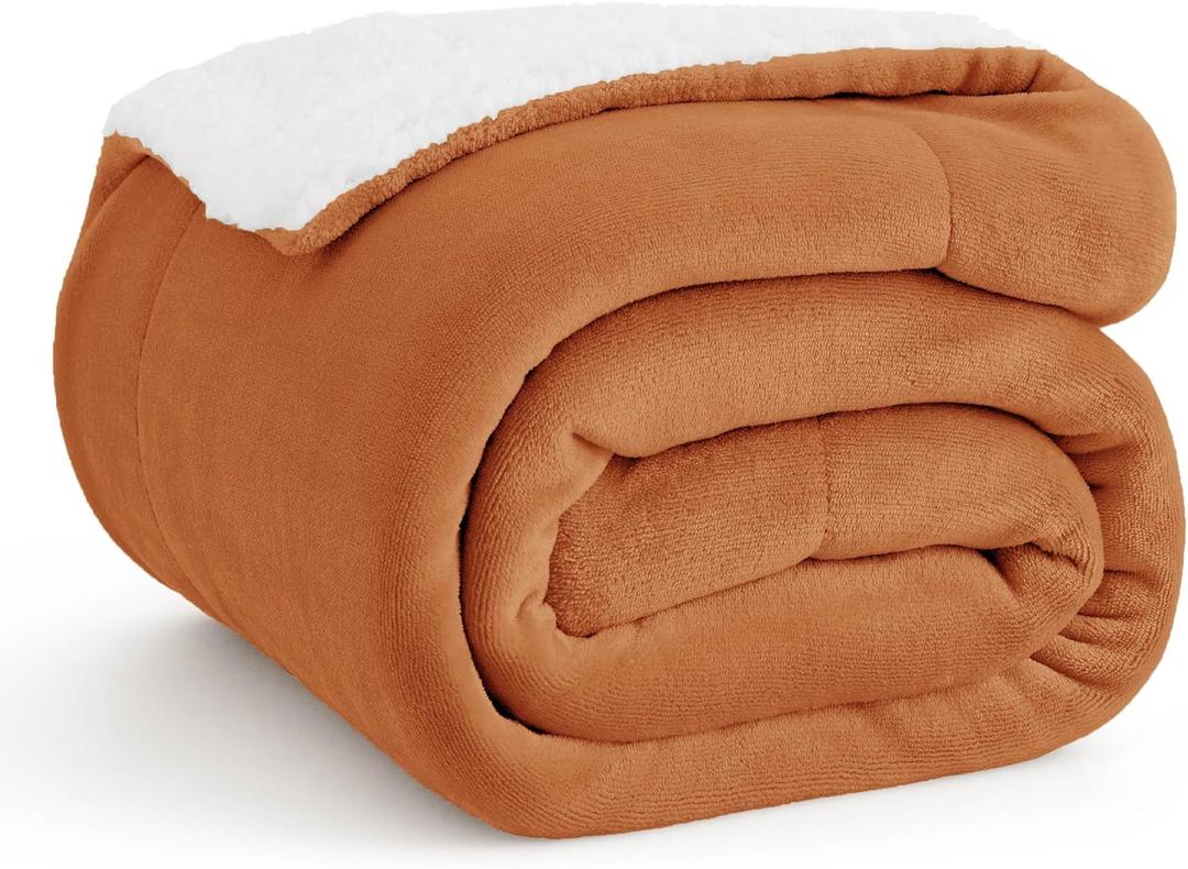 Bedsure GentleSoft Sherpa Fleece Throw Blanket for Couch, Non-Heated, Thick and Warm Throw for Women and Men, Soft Fuzzy Plush Blanket for Winter, Burnt Orange, 50x60 Inches