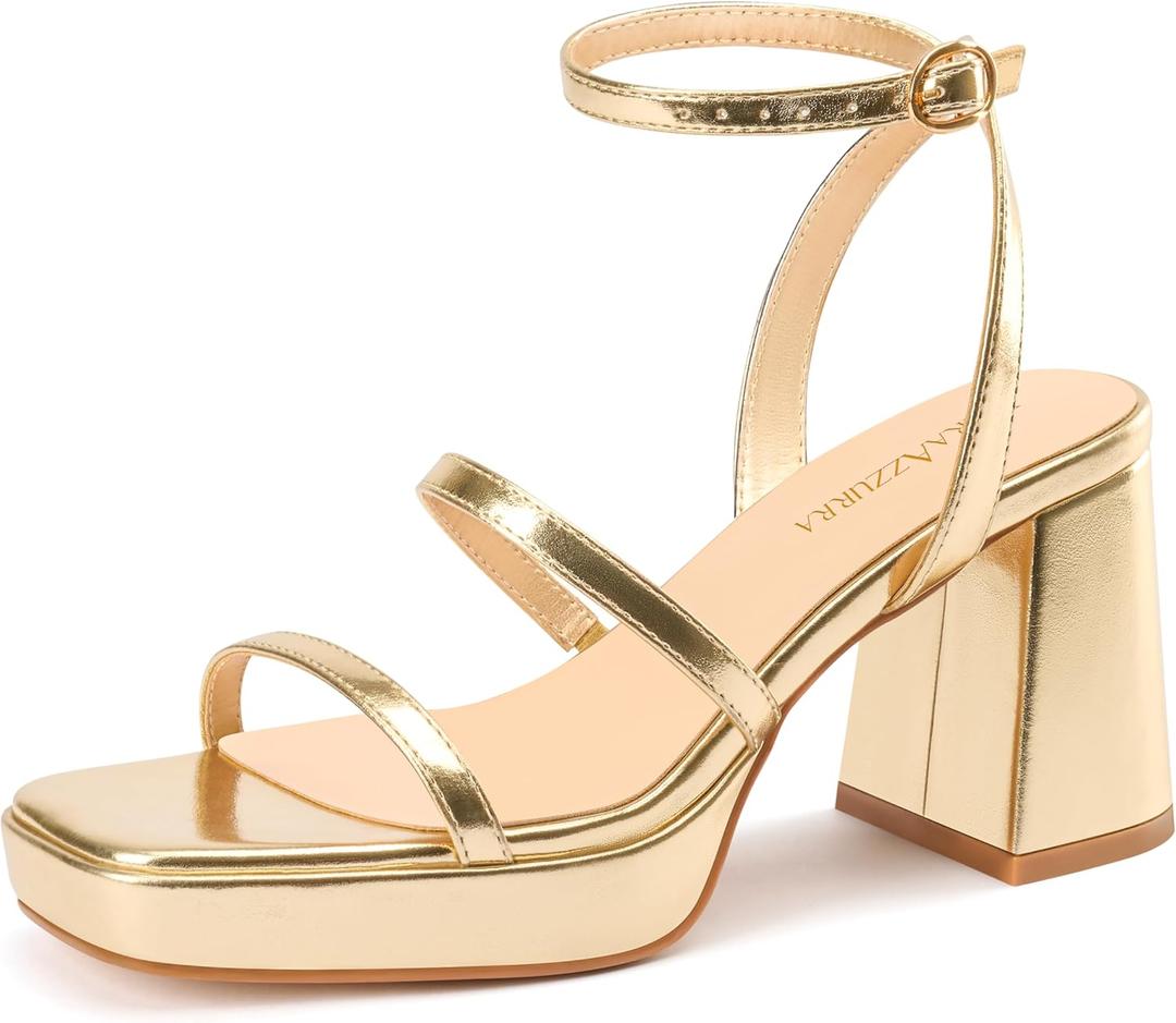 MIRAAZZURRA Platform Heels for Women 3 Inch Chunky Block Heeled Sandals Suqare Open Toe with Ankle Strap for Daily Party Dress, Size 5