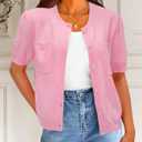 Newshows Womens Summer Cardigan Sweaters Lightweight Short Sleeve Button Down Shirts Ribbed Knit Blouse Tops 2024 Trendy (Pink, S)