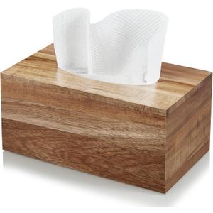 ALELION Rectangular Tissue Box Cover for 120, 160 Count Box - Acacia Wood Rectangle Tissue Box Holder - Decorative Facial Cube Tissue Box Cover for Tabletop Night Stands Bathroom Office