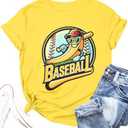 Baseball Shirt Baseball Player T-Shirts Team Women Ballgame Graphic Tshirt Game Day Fan Tee Casual Short Sleeve Top, M, Yellow