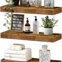 QEEIG Floating Shelves for Wall Bathroom Shelf Bedroom Kitchen Living Room Hanging Book Shelves Small Farmhouse Decor 16 inch Set of 3, Rustic Brown (015-BN3)