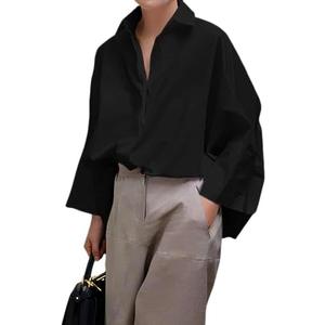 UOOZEE Womens Button Down Shirt Casual 3/4 Sleeve Loose Fit Collared Work Blouse Tops M