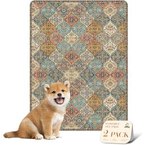 nunubaby Washable Pee Pads for Dogs, Stylish, Non-Slip and Leak-Proof Pee Mat. ultra-absorbent Reusable potty pad for Crates and Floors.(Cream/Multi, 18" x24" ) (18x24 Inch (Pack of 2), Cream/Multi)