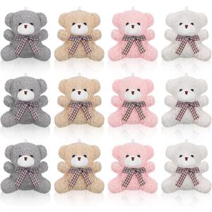 Zomiboo 12 Pcs Easter Bunny Bear Koala 4 Inch Mini Animal Plush Toys Soft Cute Dolls Sleeping and Playing Stuffed Toys Gifts for DIY Baby Shower Party(Bear,Pink, Apricot, Gray, White)