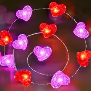 Valentines Day Lights 10FT 30LEDS Heart String Lights Battery Operated, Red Pink Hearts Shaped Light with Timer, Heart Hairy Light Valentines Day Decorations for Home Indoor