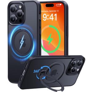 CASEKOO Patented 360 Spin Magnetic Stand for iPhone 14 Pro Max Case [Military Drop Protection] [Non-Slip Edge] [Compatible with MagSafe] Matte Shockproof Slim for iPhone 14 Pro Max Case 6.7'', Black (for iPhone 14 Pro Max, Black)