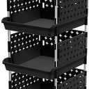 Lifewit Stackable Storage Bins, 4 Tier Stackable Baskets for Closet, Playroom, Kitchen, Food, and Pantry Organization, Large Capacity Stackable Storage Containers Shelves, 13.8 x 11.8 x 28.3 inch (Black)