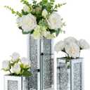 Silver Rectangle Glass Vases for Decor: Hewory Tall Crushed Diamond Mirror Vase for Centerpieces - Large Decorative Mirrored Containers for Dried Flowers, Bling Big Crystal Vases for Home Decoration