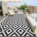 OLANLY Waterproof Outdoor Rug 9x18 ft, Outdoor Plastic Straw Rug for Camping, RV Mat Outside, Indoor Outdoor Carpet for Porch, Deck, Backyard, Balcony, Picnic, Black & White