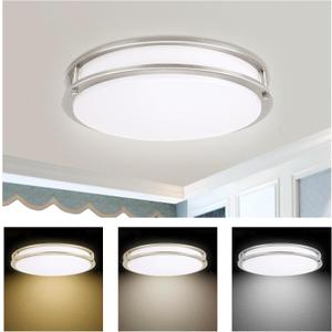 14 inch LED Flush Mount Ceiling Light Fixture, 3000K/4000K/5000K Adjustable Ceiling Lights, Dimmable Lighting for Bathroom Hallway Kitchen Stairwell, Brushed Nickel, ETL Listed