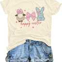Easter Shirts for Women Happy Easter Tshirt Cute Bunny Rabbit Bow Graphic Tee Casual Short Sleeve Easter Gift Tops B-Apricot, Large