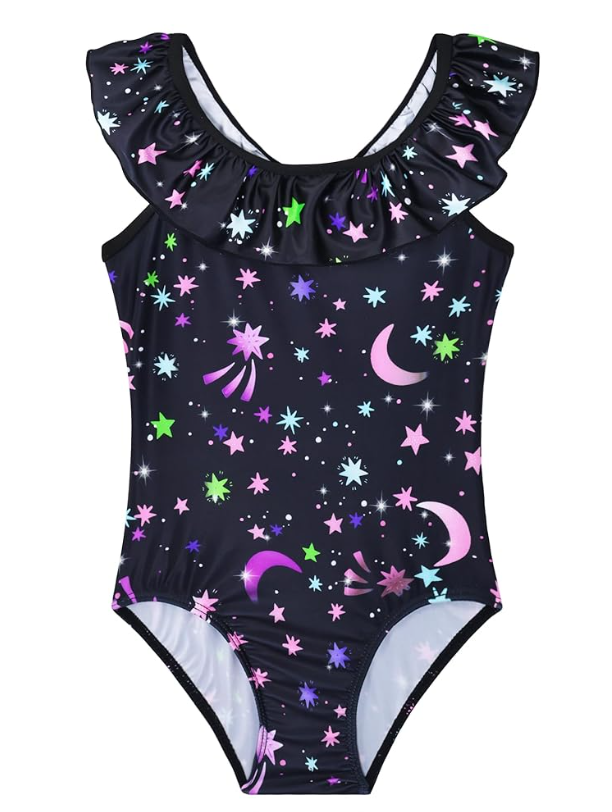 Girls Swimwear Size 110 for 4-5y Black Stars Swimsuits One Piece Sleeveless Bathing Suits