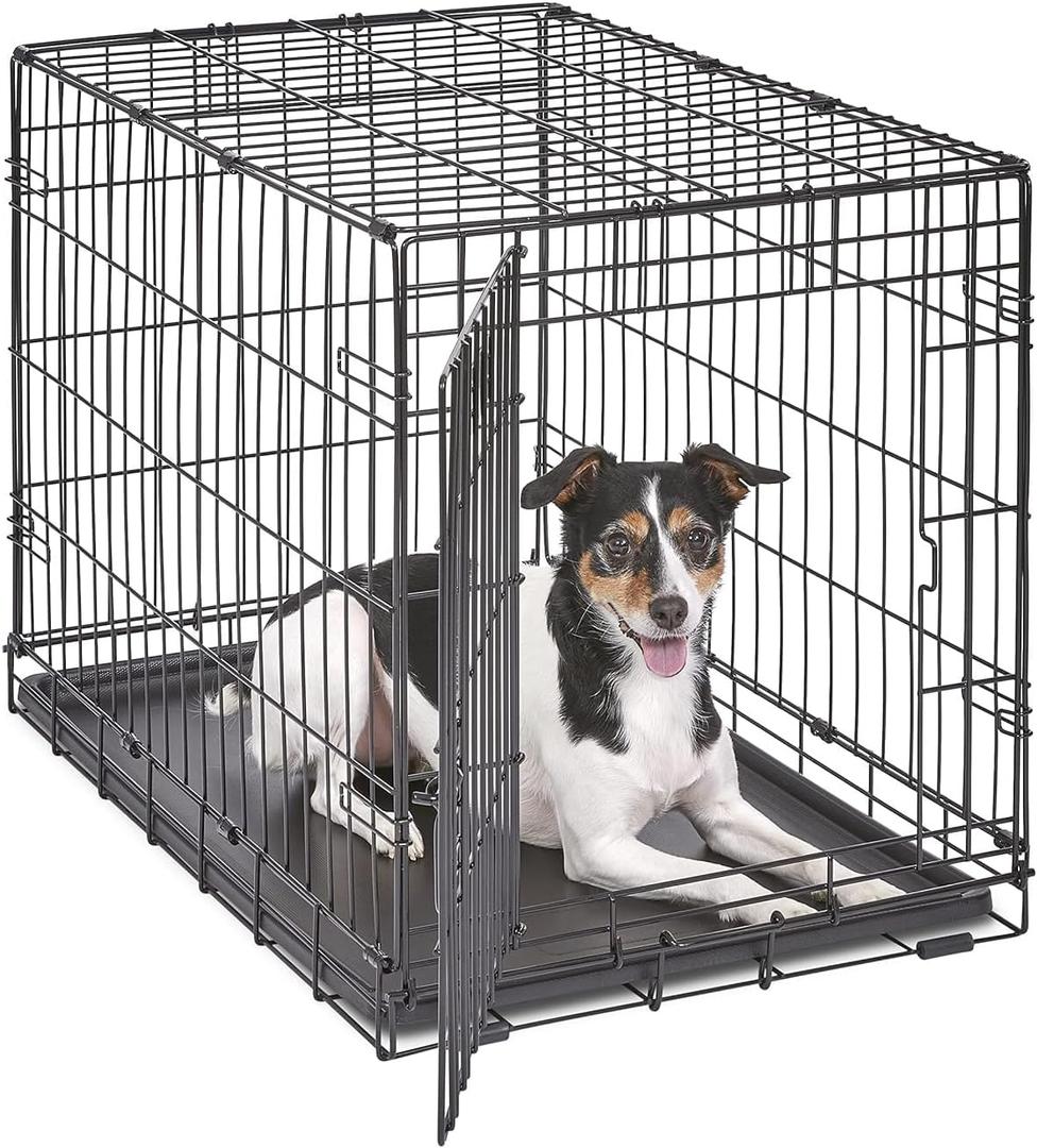 MidWest Homes for Pets 30-Inch iCrate Folding Dog Crate with Divider Panel, Leak-Proof Tray & Secure Latches  Metal Wire Kennel for Medium Breeds  Portable, Durable & Easy to Assemble (Black)