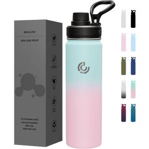 Sports Water Bottle 22oz, Insulated Water Bottle with Handle,Stainless Steel,Simple Modern,Suitable for Travel, School, Boy, Girl(Bubble Gum)