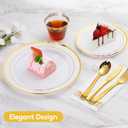 Goodluck 700 Pieces Gold Dinnerware Set for 100 Guests, Disposable for Party, Include: 100 Gold Rim Dinner Plates, 100 Dessert Plates, 100 Paper Napkins, 100 Cups, 100 Plastic Silverware Set