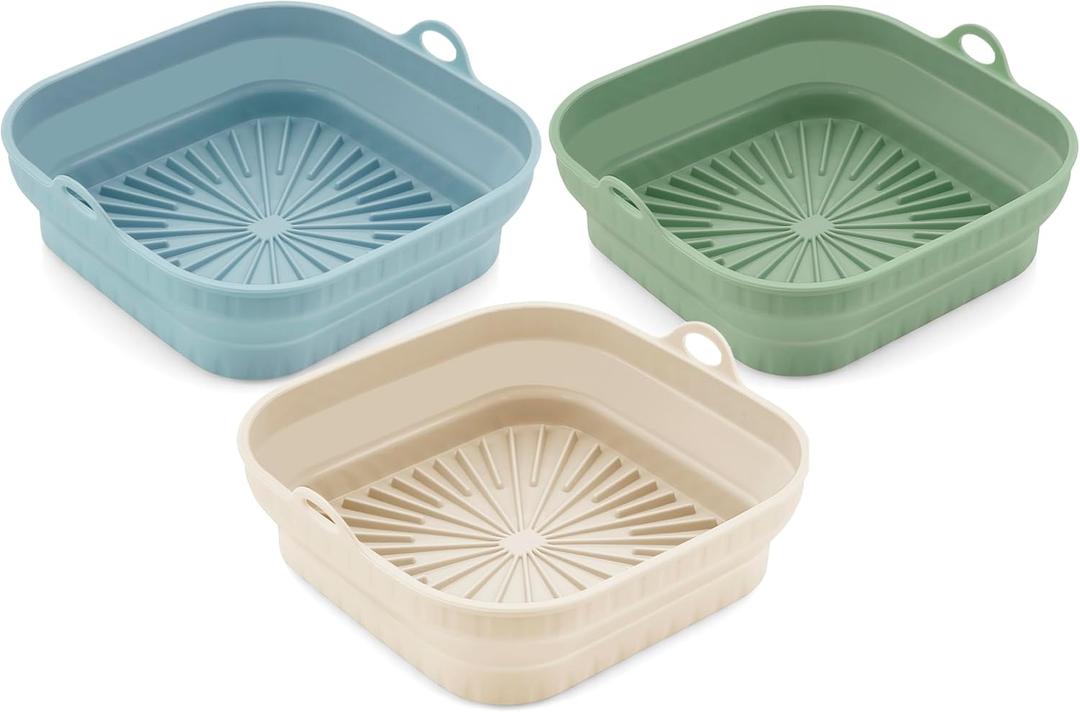3 Pack Silicone Air Fryer Liners Reusable Emptycolor 8 Inch Square Silicone Liners for Air Fryer Basket, Non-Stick Heat Resistant Airfryer Silicone Pot Basket for 3QT6.8QT, Oven & Microwave