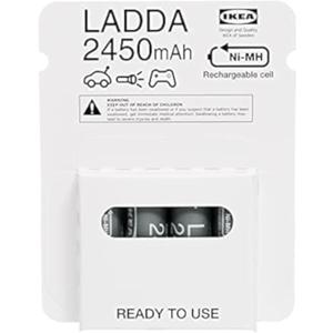 Ikea LADDA Rechargeable Batteries, AA, HR6, 1.2V, 2450mAh, Grey - Pack of 4