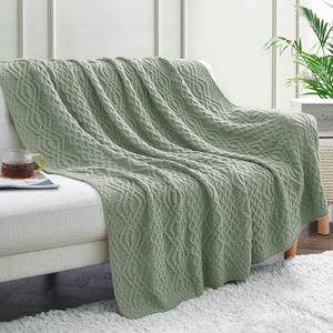 Aormenzy Sage Green Cable Knit Throw Blanket, Soft & Warm Knitted Blanket Oversized for Couch Bed Sofa Living Room, 60 x 80 inch