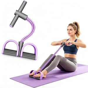 Pedal Resistance Band with Handle,4/6/8 Resistance Levels Elastic Pull Rope, Portable Fitness Bands for Leg Butt Training, Home Gym, Yoga, Pilates, Purple