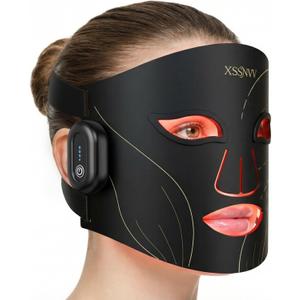 Red Light Therapy Mask for Face  4 Mode Cordless LED Face Mask with 850NM Infrared, Red, Blue & Amber Light, 10-Min Timing Function, 272 LED Beads, Eyes Protection, Rechargeable for At-Home & Travel (Rose Black)