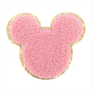 Gold Glitters & Pink Chenille Varsity Initial Patches, 3M Adhesive Sticker Iron On, 2.25" Height (Mickey)