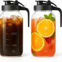 Mason Jar Pitcher Set of 2-64oz (2 Quart) Airtight & Leakproof Glass Pitcher with Lid, Perfect for Storing Breastmilk, Cold Brew, Sun Tea, with Easy-Pour Spout Lid (Black & Black)
